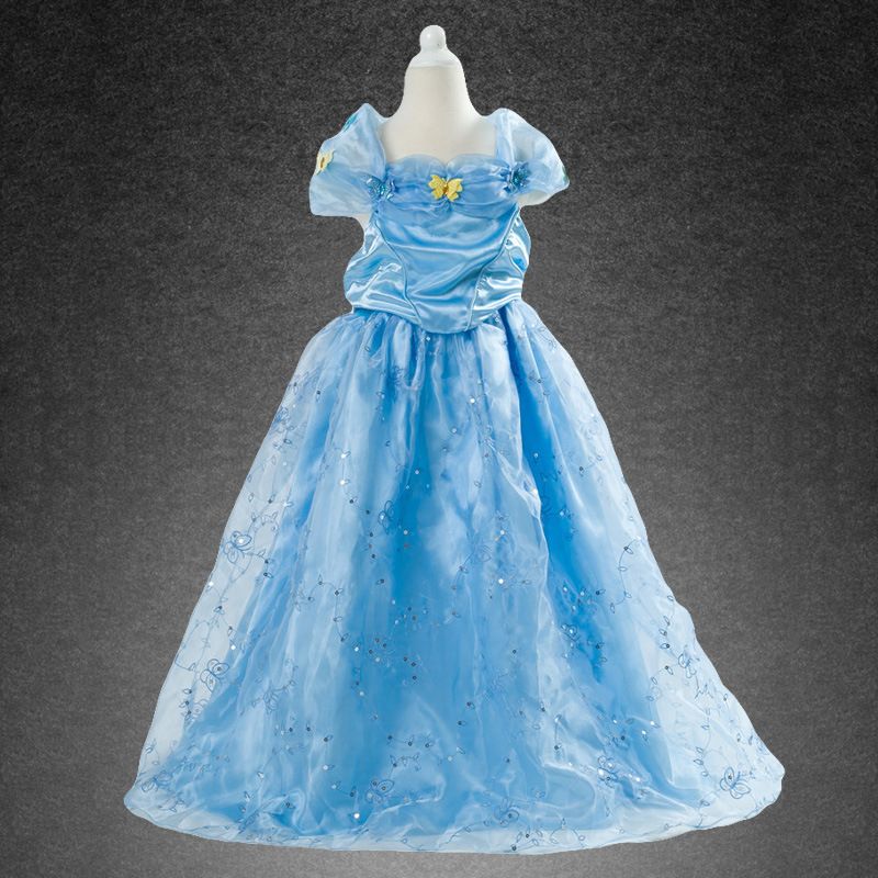 2016 New Cinderella Girls Dress Blue Princess Costume Party Girl Ball ...
