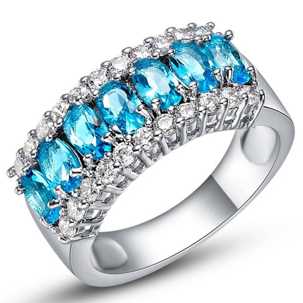 Compre Tama o 6 9 Blue Zircon Aquamarine Anillos De Oro Blanco Anillo 