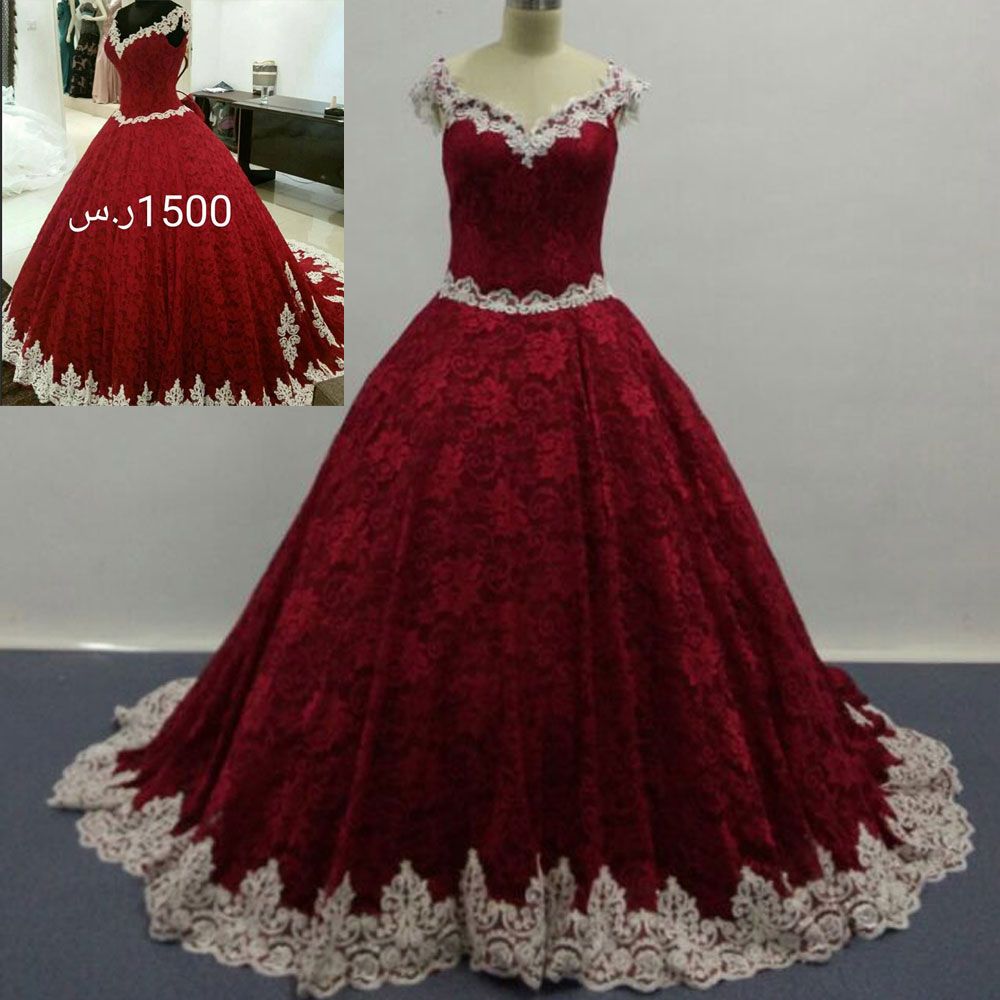 Real Images 2016 Wine Red Ball Gown Full Lace Wedding Dresses V Neck