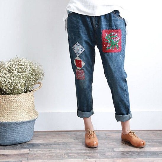 2019 personalized vintage embroidery stitch patchwork elastic denim 2019 personalized vintage embroidery stitch patchwork elastic denim