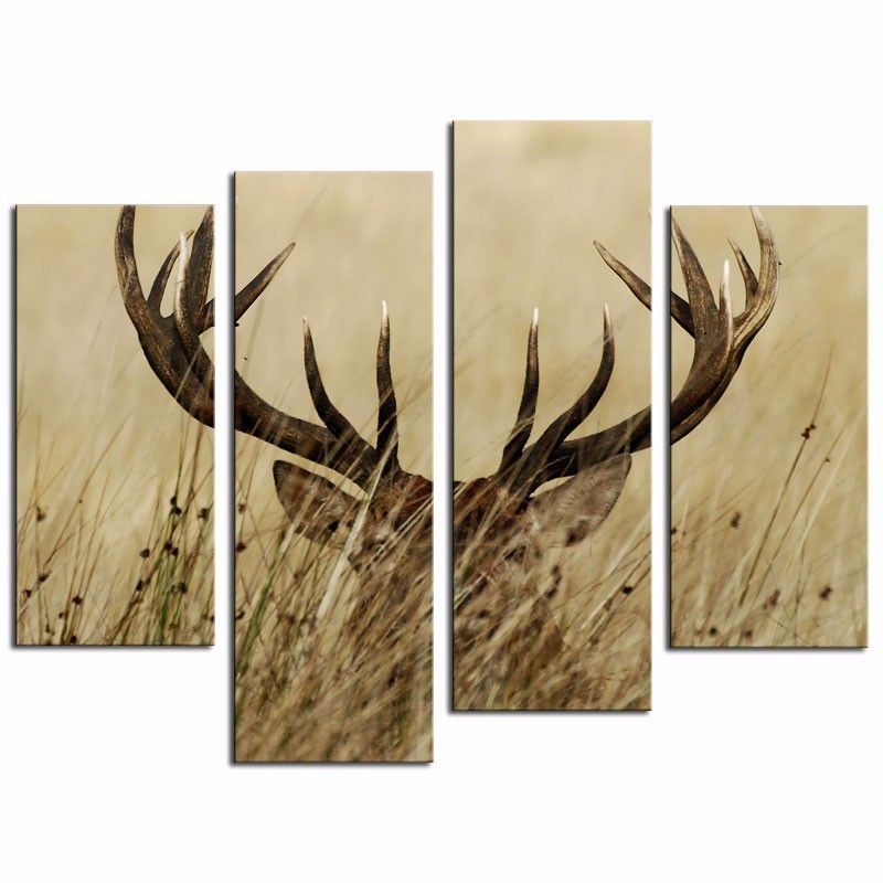 Deer Wall Art 2017 lk471 4 panel wall art deer stag with long antler in the Deer Wall Art 2017 lk471 4 panel wall art deer stag with long antler in the
