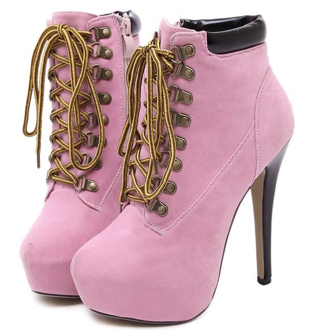 pink high heel ankle boots