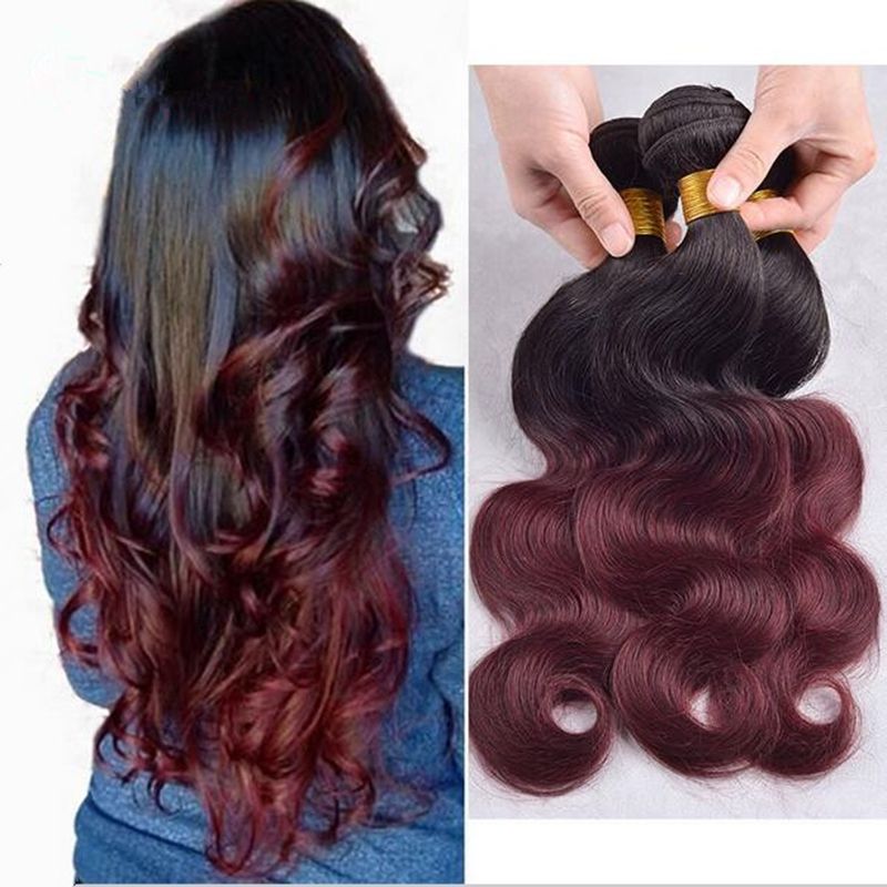 Burgundy Ombre Hair Extensions Malaysian Body Wave Human Hair
