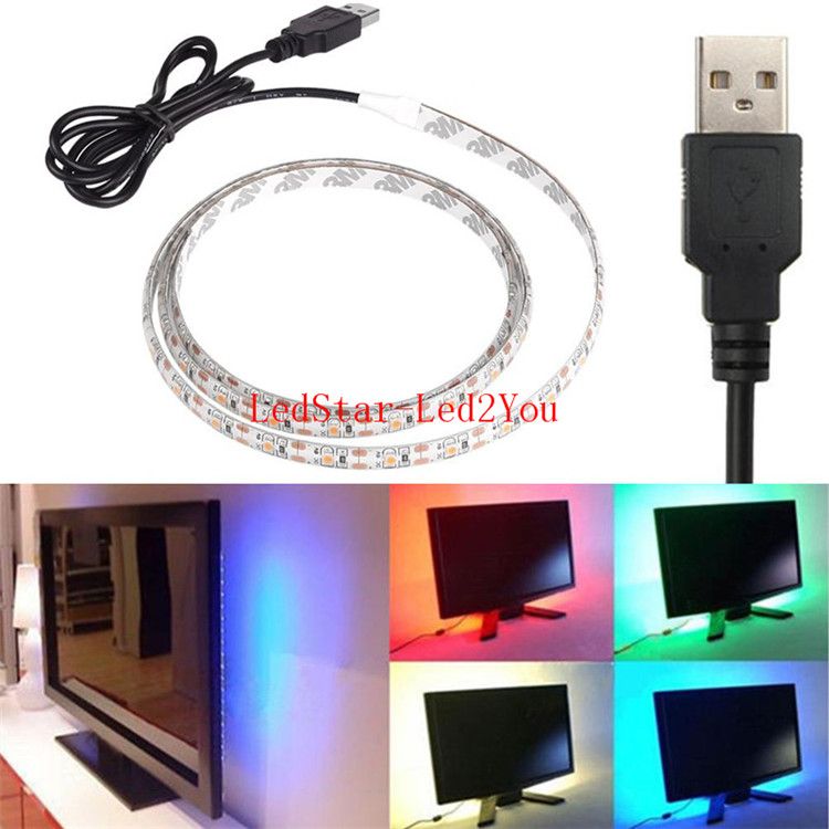 SMD3528 SMD5050 Cable USB 5V LED Lámpara de luz de la raya de Navidad 50 cm 100 cm 200 cm 30ls Flexible Strip Light TV Fondo Kit de iluminación