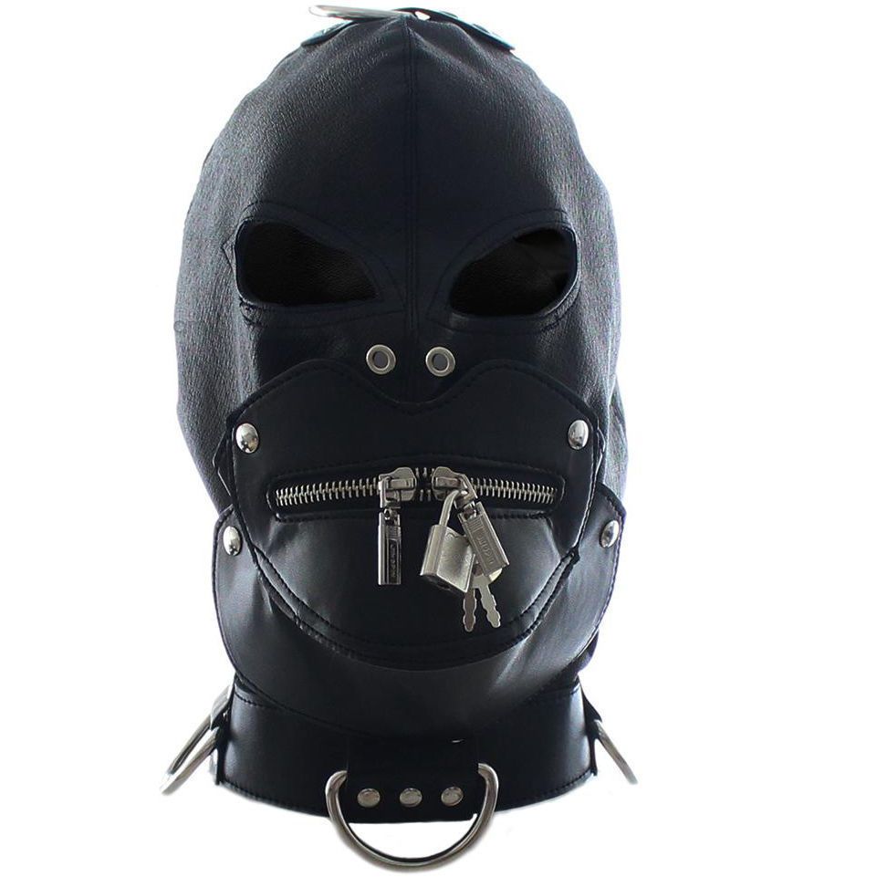 Sexy Bondage Zipper Gimp Head Mask Restraint Hood Faux Leather Harness