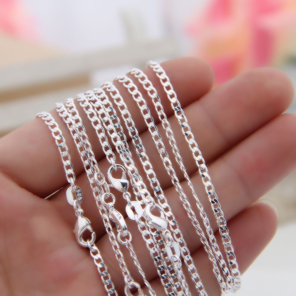 2019 Wholelsale 925 Sterling Silver Curb Chains 2MM Women Lady Necklace Chains Jewelry 16 30 ...