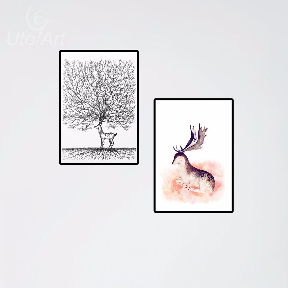 2017 Animals Cute Deer Elk Canvas Painting Modern Abstract Oil focus for Cute Deer Home Decor