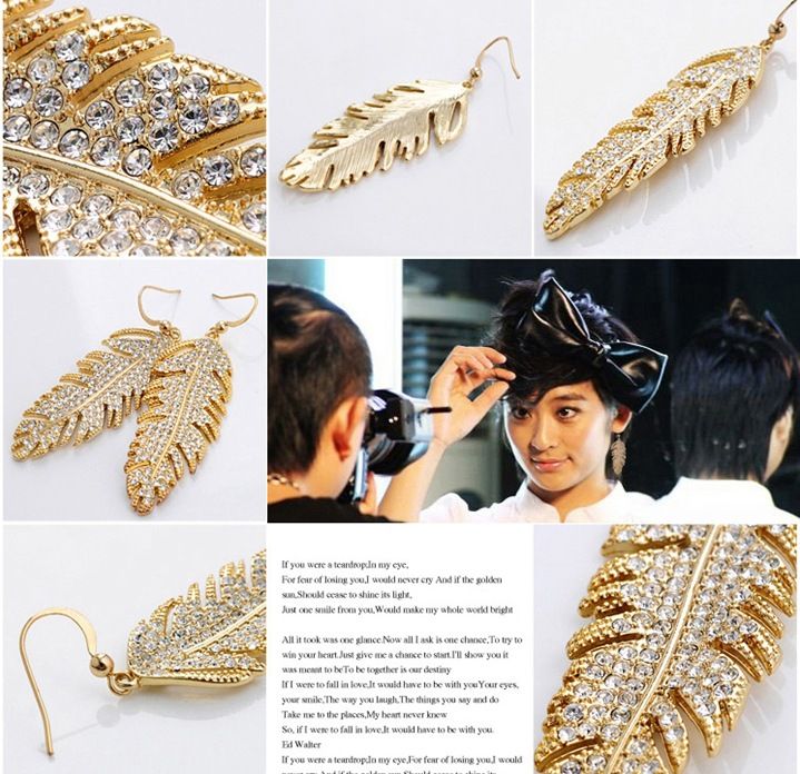 Liefde voor altijd 2016 nieuwste 18 k goud zilver liefde vleugels bruids luxe drop oorbellen mode Koreaanse veer sieraden voor vrouwen