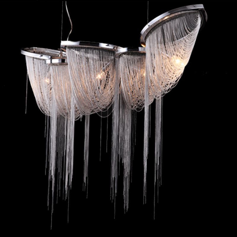 The Golden Light Silver Hardware Chain Creative Aluminum Hotel The Golden Light Silver Hardware Chain Creative Aluminum Hotel Lobby Chandelier Lamp High Quality Cost China Panel Supplier