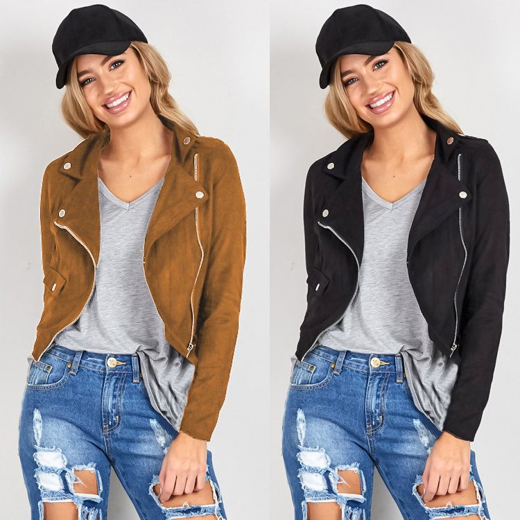 Hip Hop Style Womens Leather Jackets Spring Fall Motor Biker Jacket Hip Hop Style Womens Leather Jackets Spring Fall Motor Biker Jacket Streetwear Black Brown Long Sleeve Zipper Suede Coat Cjf0940