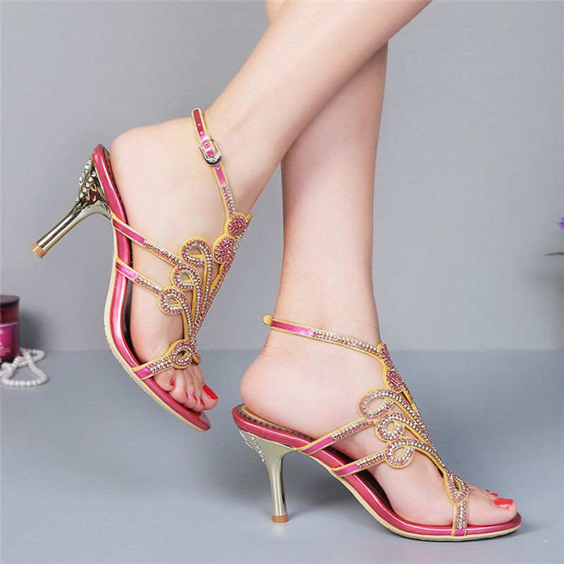 2019 Red Rhinestone Bridal Dress Shoes Women Summer High Heel Sandals ...