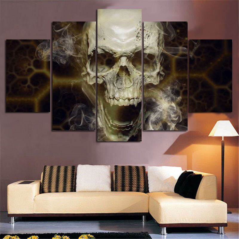 Home Decoration  Wall  Art  5 Panel Skull Painting Abstract 