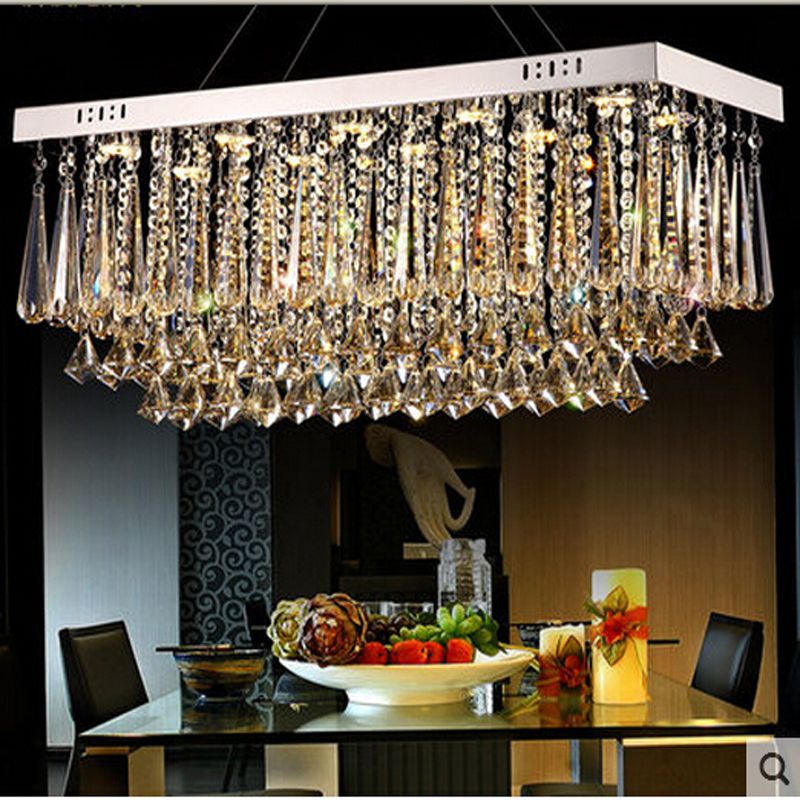 New Design Rectangular Crystal Chandeliers Modern Luminare Led Light New Design Rectangular Crystal Chandeliers Modern Luminare Led Light Fixtures Ac110 240v Dinning Room Luxury Lamps Rope Chandelier Gold