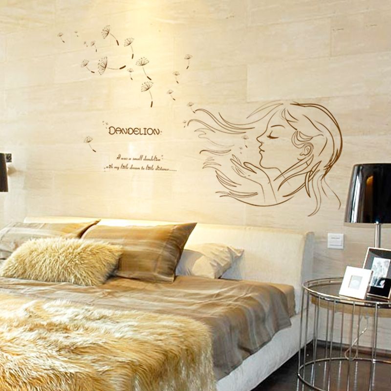 New Dandelion Girl Wall Stickers Diy Removable Decal Mural For Girls Simple And Elegant Wallpaper Home Decoration