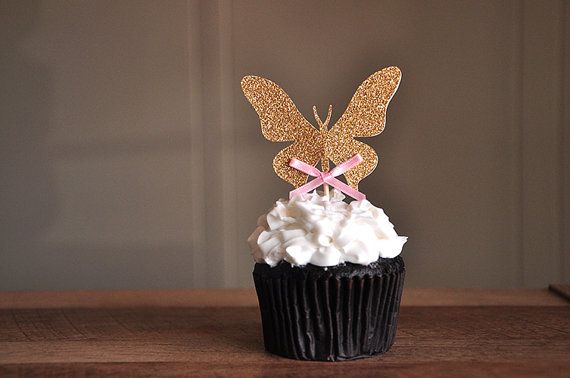 wholesale glitter garden party butterfly cupcake toppers inserts