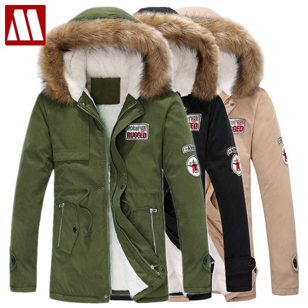 2019 Fall Winter Casual Canada Mens Fur Collar Coat Army Green Outwear Coats Military Man Jacket