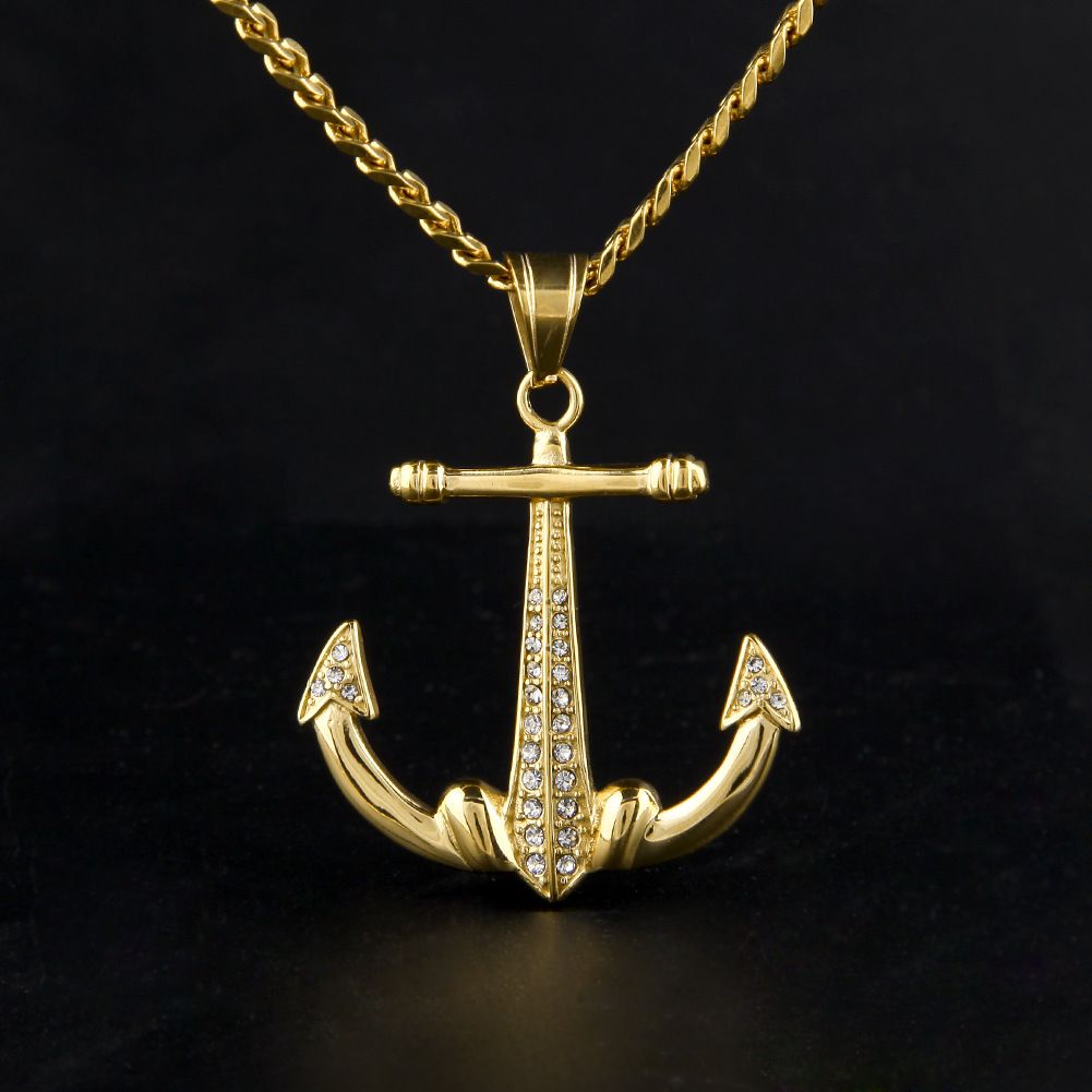 Whole 18k Gold Plated Ship Anchor And Link Chain Necklace Whole 18k Gold Plated Ship Anchor And Link Chain Necklace Pendant Hip Hop Jewelry With Men Women Heart Statement Necklaces From