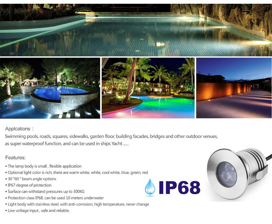 Stainless Steel IP68 LED Underwater Light 12V 3W Waterproof Underground Lamp Low Voltage Outdoor Landscape Lighting LED Swimming Pool Light