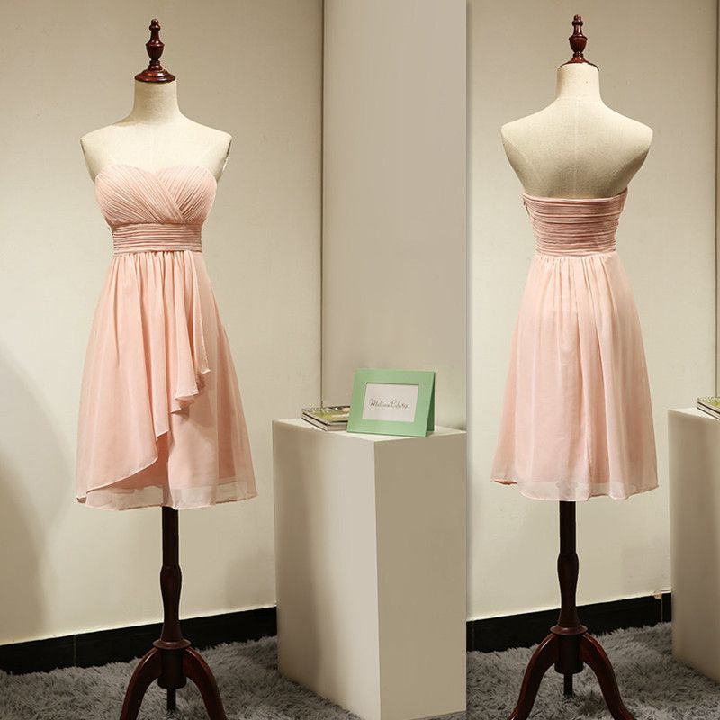 Peach Bridesmaid  Dresses  Short 2019 Empire Chiffon 