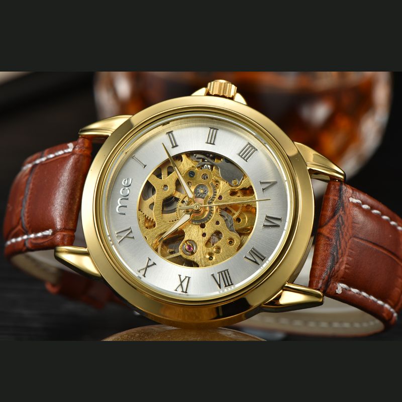 Accurate Automatic Mechanical Watch Leather Belt Wrist Watch Mens