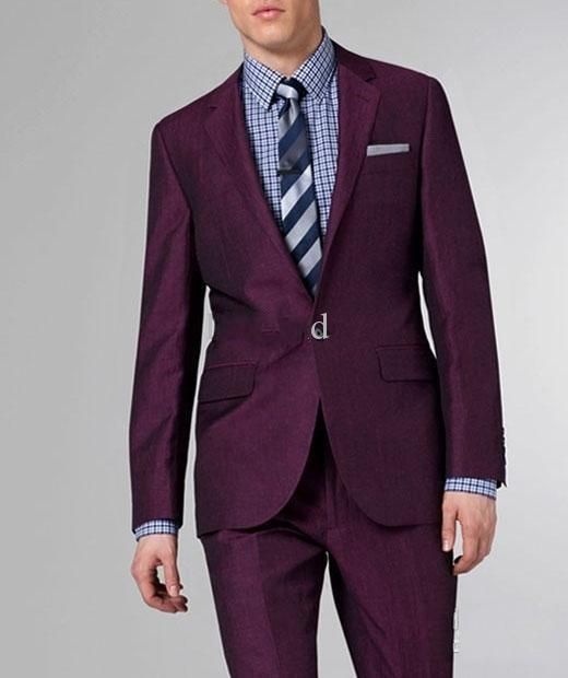 New Men Suit Custom Made New Purple Suit Two Button Wool Wedding Suits ...