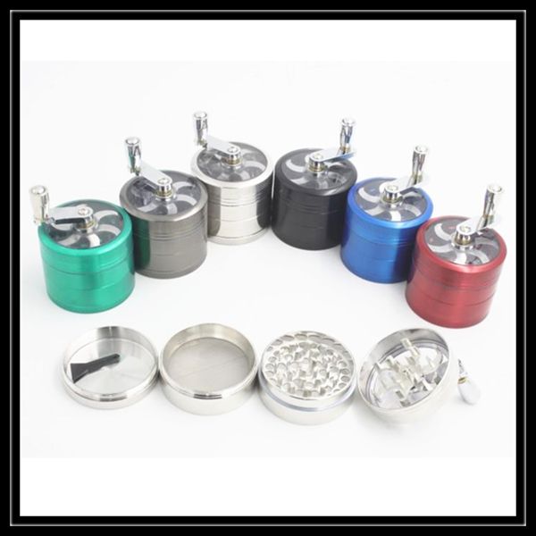 2021 Hand Crank Metal Tobacco Herb Grinders 55mm 4 Layer Parts Hand