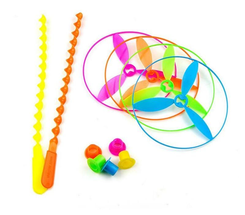 Children Flying Toys Hand Pushing UFO Bamboo Dragonfly Toy Flying Disc