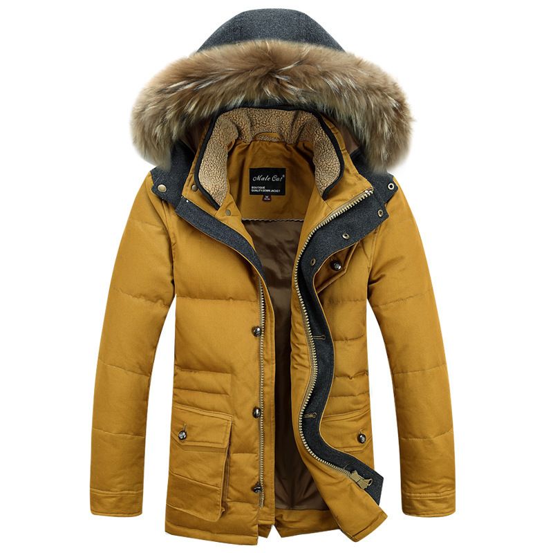 2019 wholesale medium long thick warm heren jassen winter fur collar