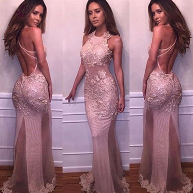 Backless Lace Mermaid Evening Formal Dresses Appliques Sexy Jewel ...