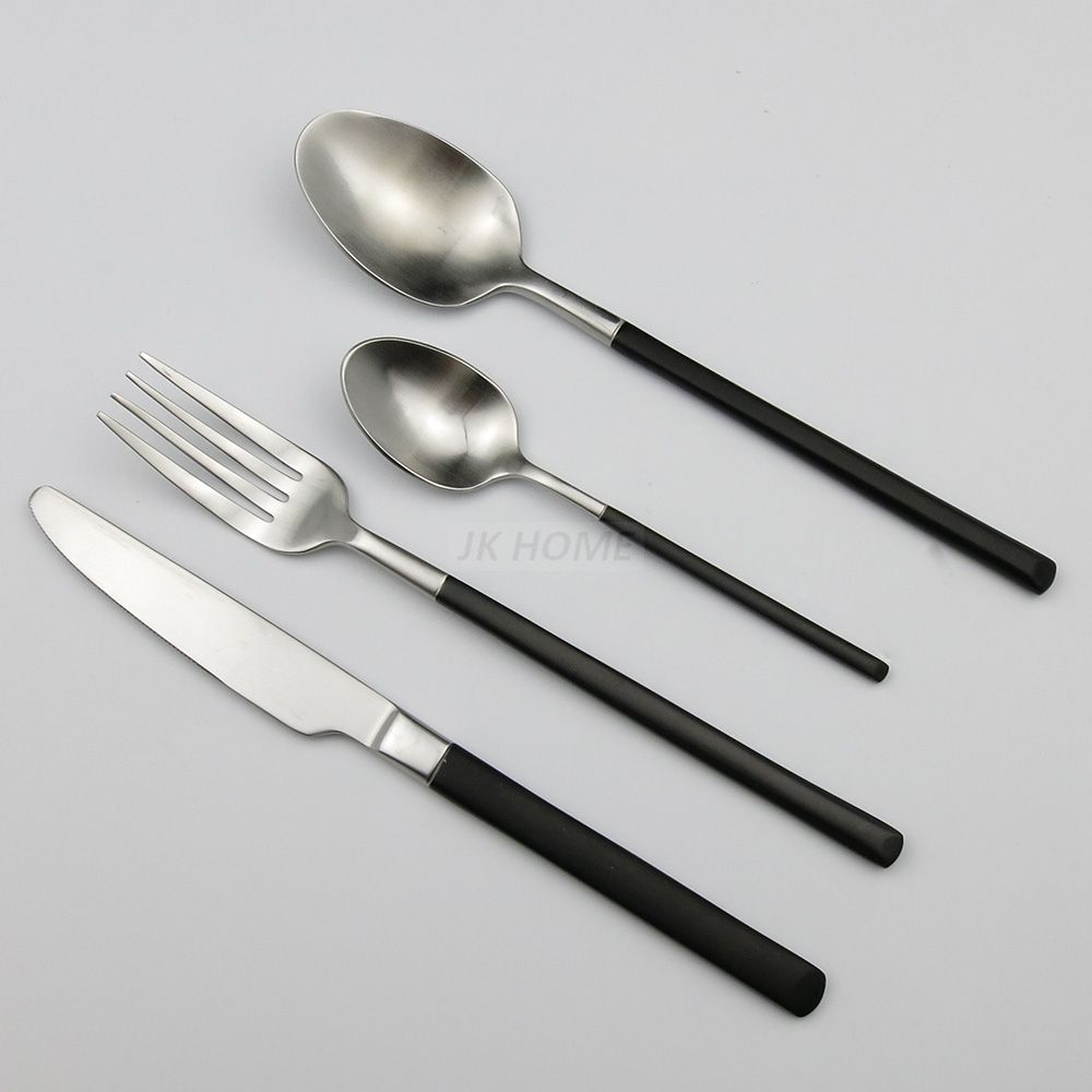 JK Home Luxury Black Handle Flatware Set Matte Stainless Steel Cutlery