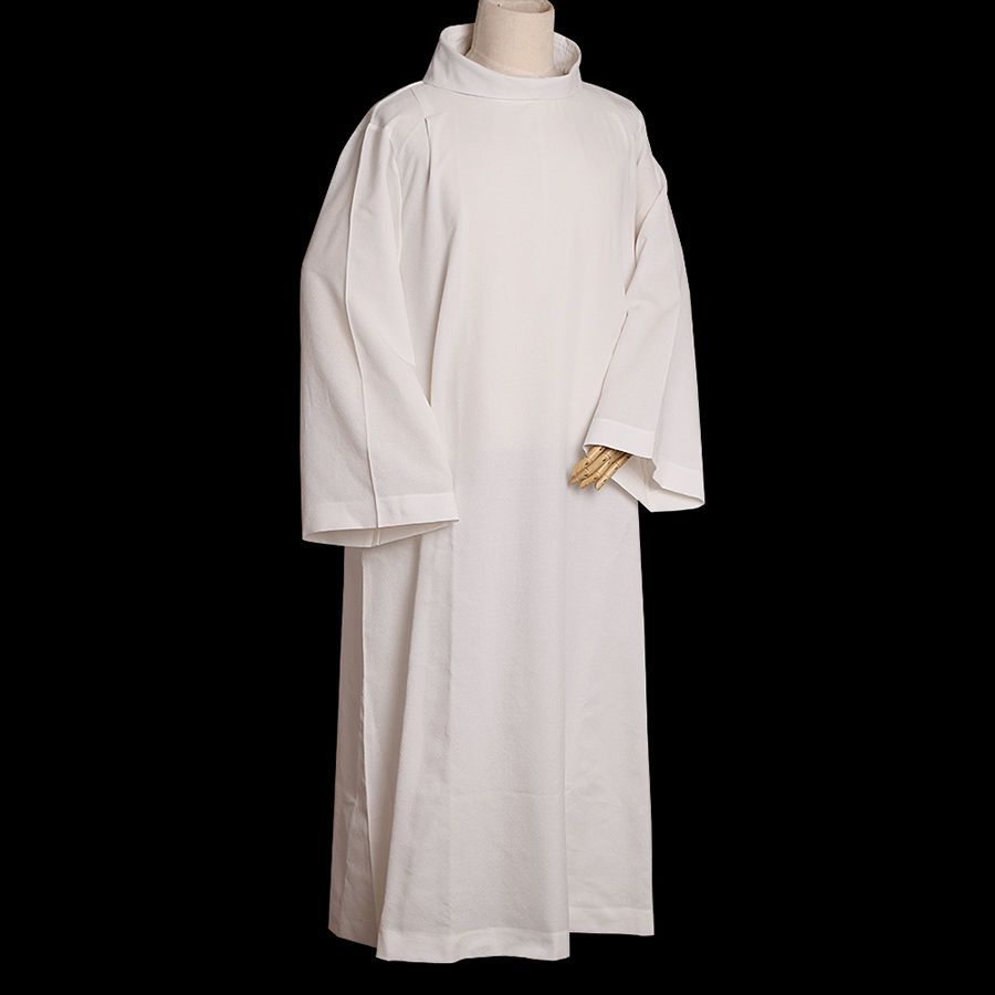 Religion Alb Catholic White Vestments W Roll Collar Solid Linen Robe