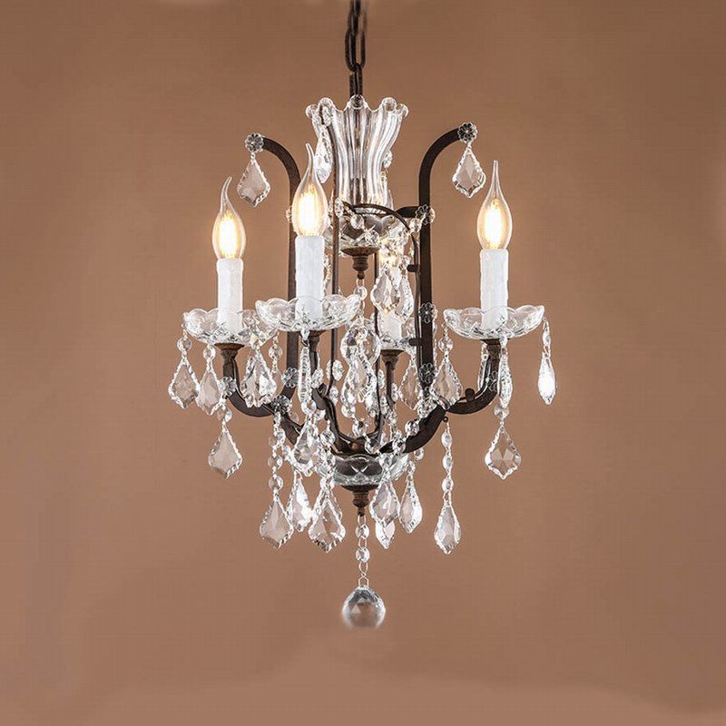 Retro Vintage Antique Rust French Mini 4 Arms Chandelier Crystal Retro Vintage Antique Rust French Mini 4 Arms Chandelier Crystal European Empire Style For Living Room Table Lamps Black Iron
