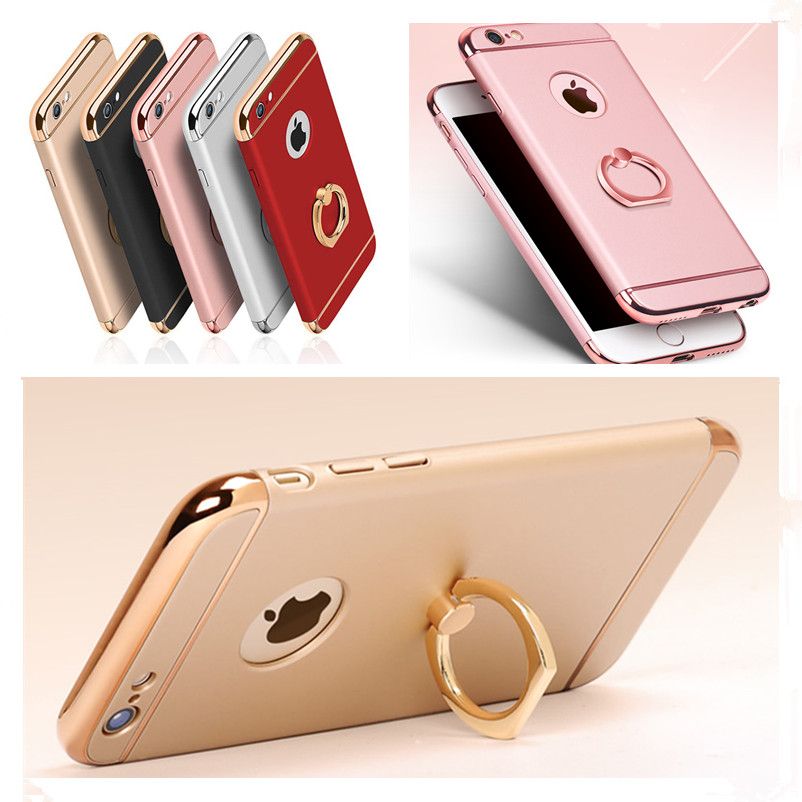 Wholesale Electroplated 3 In 1 Case With Ring Holder Hard PC Cell Phone