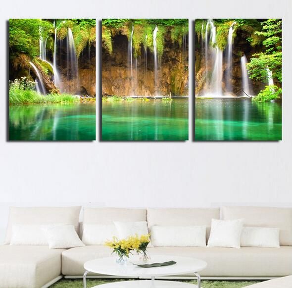Waterfall Wall Art 2017 3 pic wall art landscape canvas paintings home decor green Waterfall Wall Art 2017 3 pic wall art landscape canvas paintings home decor green