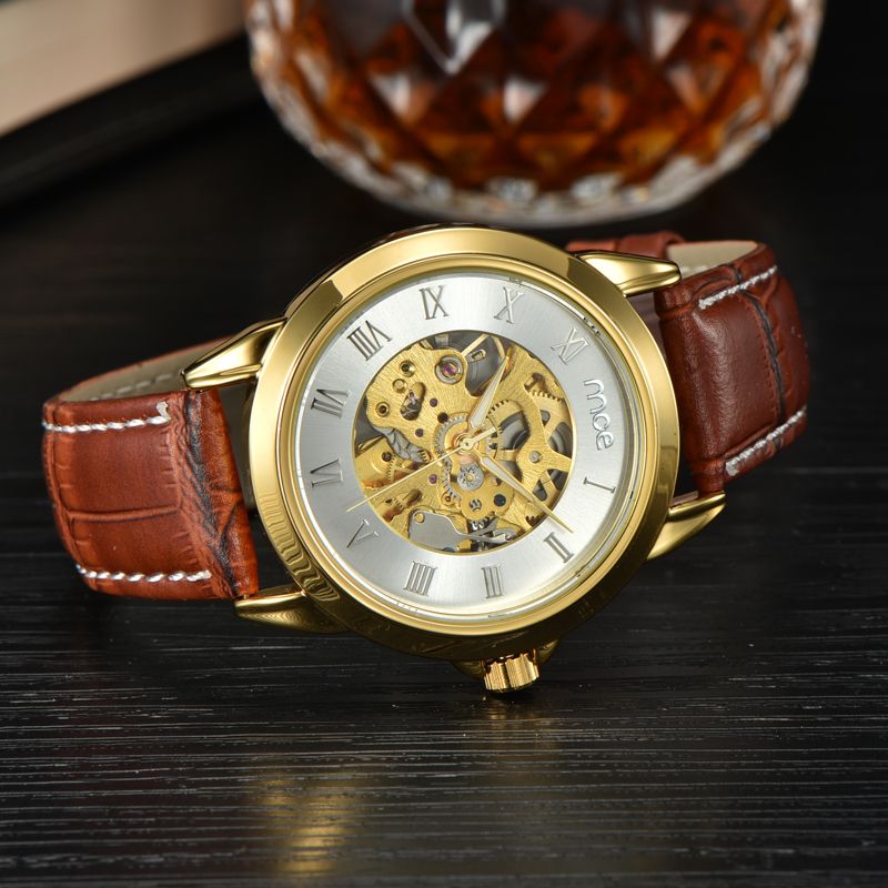 Accurate Automatic Mechanical Watch Leather Belt Wrist Watch Mens