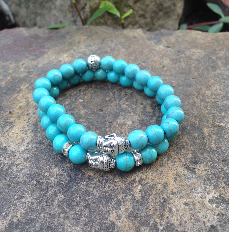 Hombre Pulsera De Talla De Piedra Turquesa Azul Natural De Hombre Pulsera De Talla De Piedra Turquesa Azul Natural De