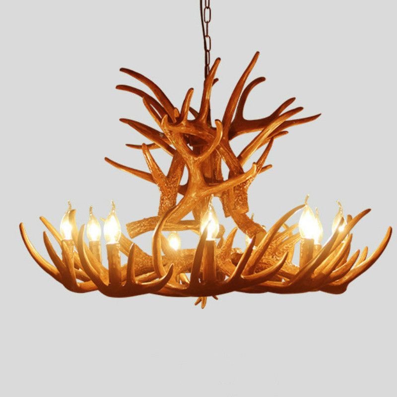 Vintage Antler Pendant Lamp E14 Candle Bulb Retro Resin Deer Horn Vintage Antler Pendant Lamp E14 Candle Bulb Retro Resin Deer Horn Lights Decoration Light 6 Heads 9 Blue