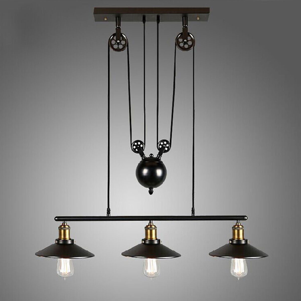 3heads Vintage Pulley Pendant Loft Ceiling Light Hanging Lamp 3heads Vintage Pulley Pendant Loft Ceiling Light Hanging Lamp Lighting Fixtures Lift Chandelier Industrial Kitchen Rh