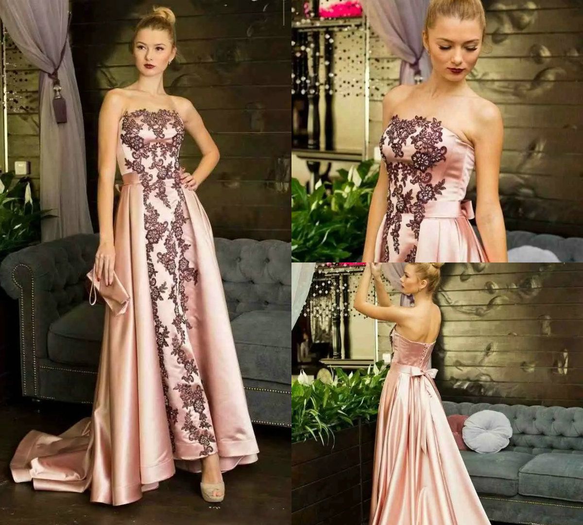 South Africa Prom Dresses With Black Lace Applique Evening Gown A Line