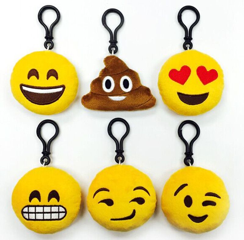 EMOJI EMOTICON KEY RING YELLOW ROUND STUFFED PLUSH KEY CHAIN