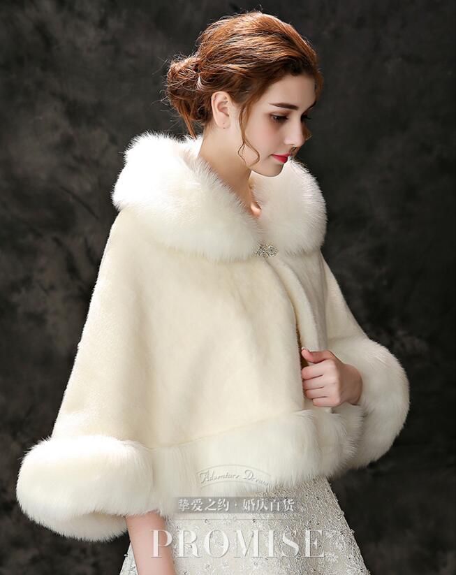 겨울 결혼식 망토 신부 가짜 모피 따뜻한 숄 겉옷 한국어 스타일 여성 자켓 댄스 파티 PDK059