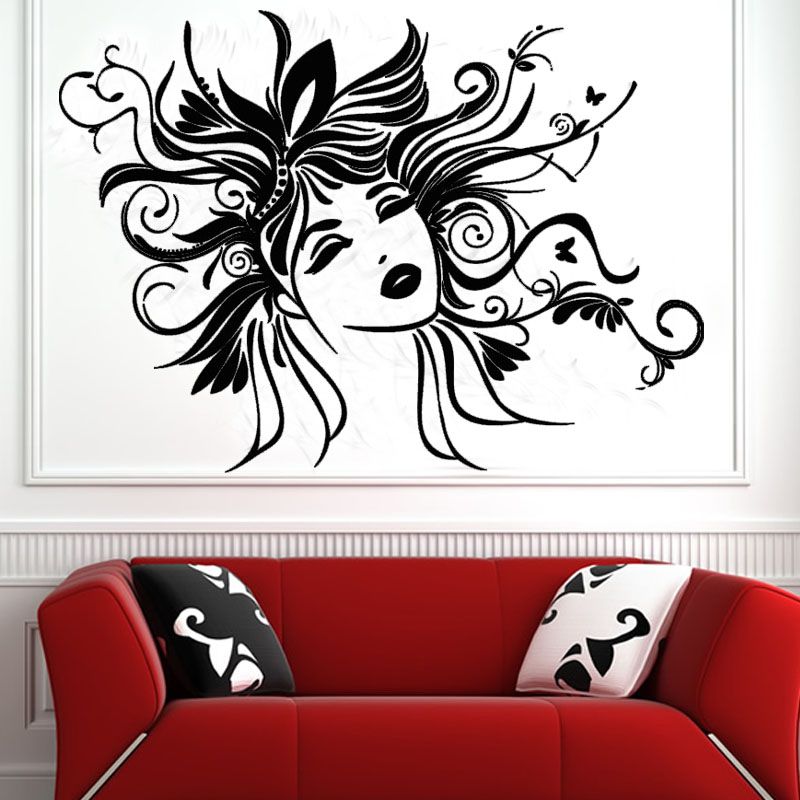 Fairy Wall Art sexy women wall sticker removable vinyl art design head of flower Fairy Wall Art sexy women wall sticker removable vinyl art design head of flower