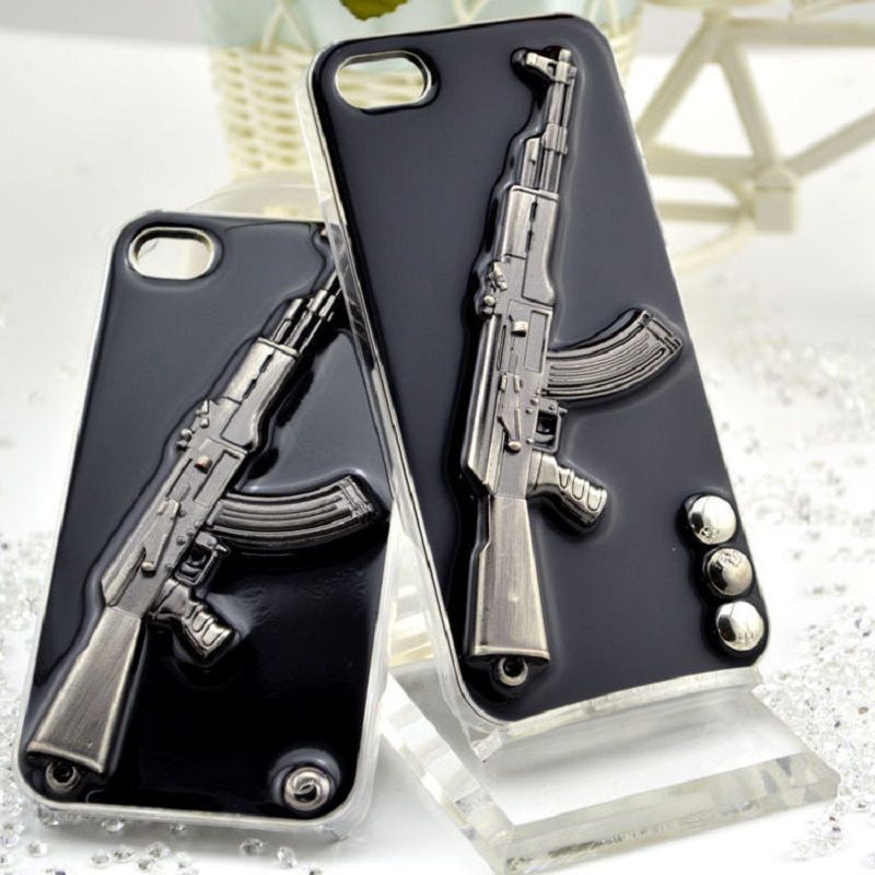 Wholesale Cool 3D Metal Guns Phone Case PC Cover Case For Iphone 5s 6