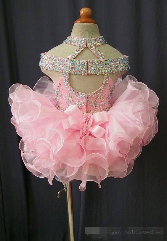 2019 peuter pageant jurken roze organza cupcake kinderen prom jurken kristal kralen open rug met boog formele kleine meisjes verjaardag feestjurk