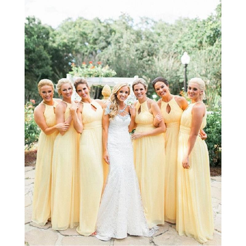 Acquistare Abiti Da Damigella Donore In Stile Giallo Giallo Chiaro 2019  Chiffon Una Linea Lunghezza Lunghezza Elegante Abito Da Sera Estate Abiti Da  Sposa Abito Da Sposa Vestito Economico Economico | Consegna