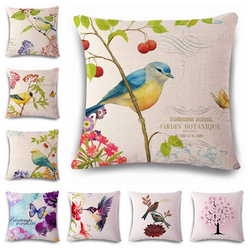 Flowers And Birds Scenery Decorative Cushion Covers Bright Colorful Gorgeous Decorative Pillows With Birds Flowers And Birds Scenery Decorative Cushion Covers Bright Colorful Gorgeous Decorative Pillows With Birds
