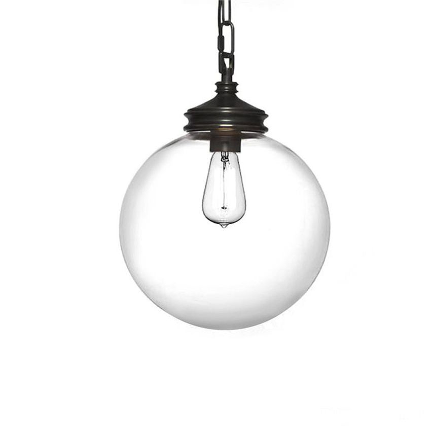 Minimalist Glass Ball Pendant Light Retro Style Iron Black Spray Minimalist Glass Ball Pendant Light Retro Style Iron Black Spray Paint Lamp Shade Restaurant Cafe Bar Corridor E27 Holder Clear