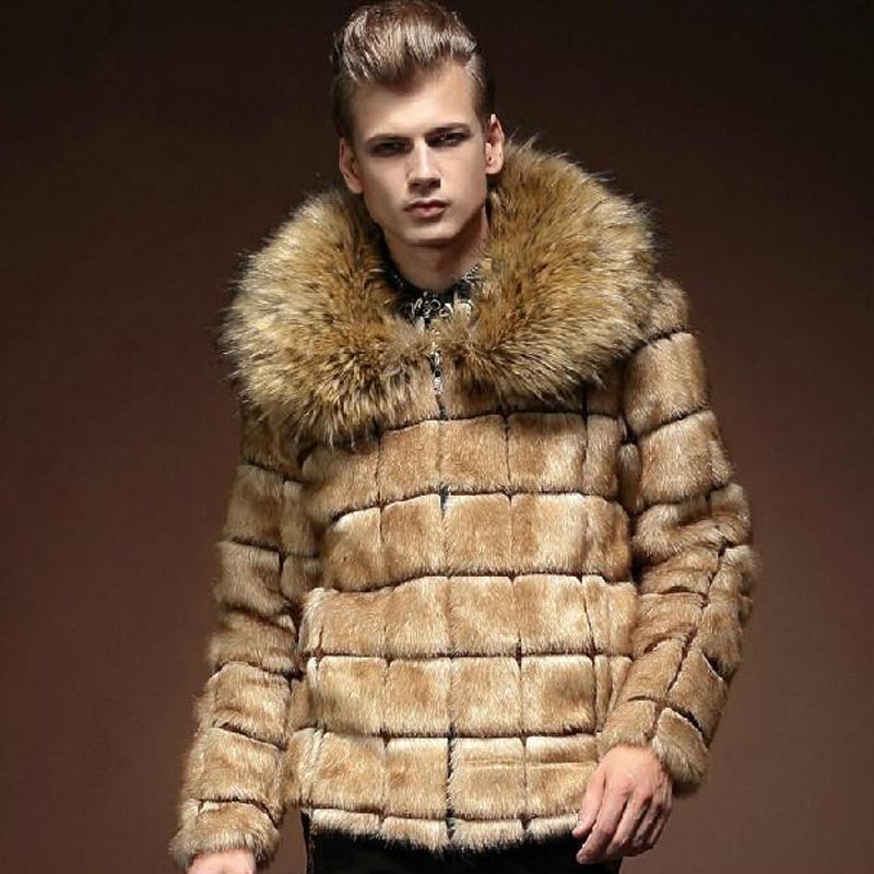 2017 Fall 2016 Winter Men Faux Fox Fur Collar Plaid Faux Fur Coats ...