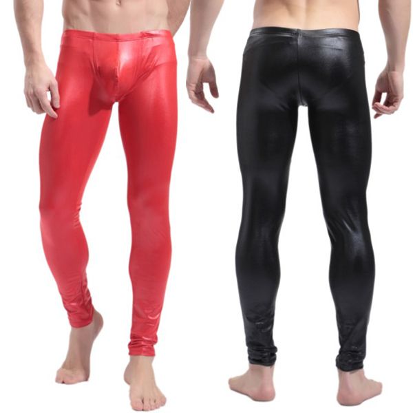 2019 Mens Compression Pants Faux Patent Leather Skinny Pencil Pants PU ...