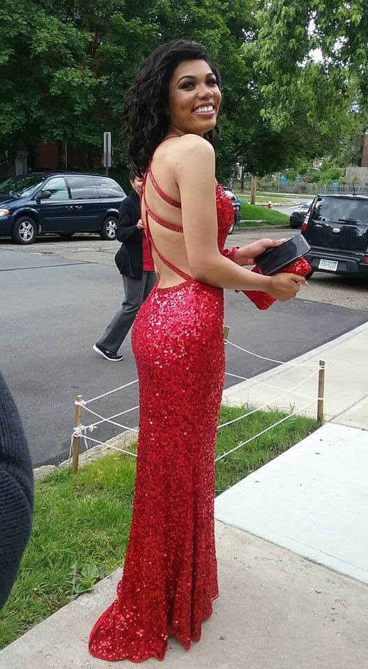 red sequin sweetheart dress